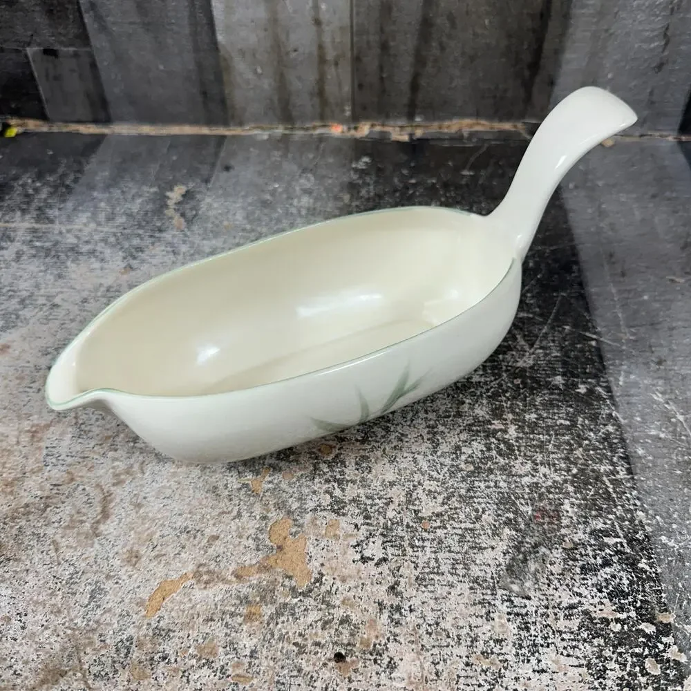 Winfield China‎ Bamboo (Round) Gravy Boat Vintage Handcrafted Green MCM